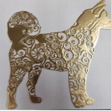 ażurowy pies 3D – filigranowa dekoracja z druku 3D z motywami kwiatów i spirali-beżowy pies 3D ozdoba na ścianę-promocjepolska