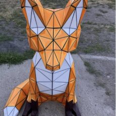 kolorowy poligonalny lis w dużym rozmiarze rzeźba 3D lis- figurka lisa w technologii druku 3D z segmentów-promocjepolska