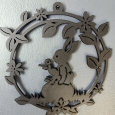 wianek z króliczkiem i ptaszkiem 3D – ażurowa zawieszka 3D o matowej, szarej powierzchni- promocjepolska